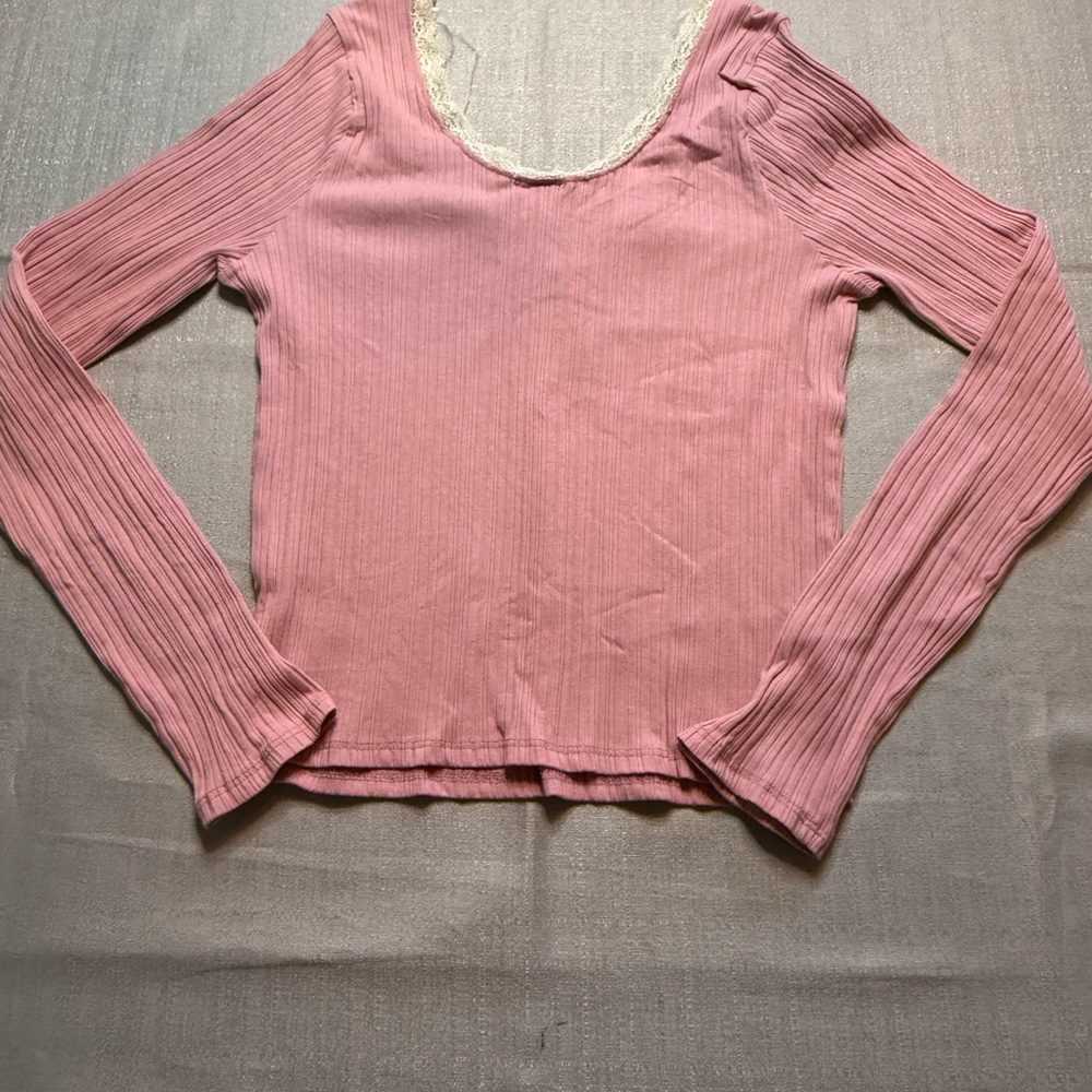 RSQ Pink Ribbed Long Sleeve Top XXL